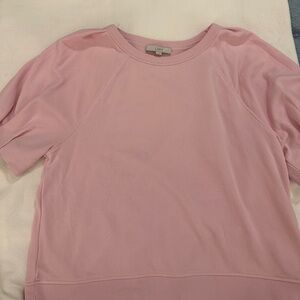 LOFT Pleated Puff Sleeve Pink Short Sleeve Sweatshirt Size XL